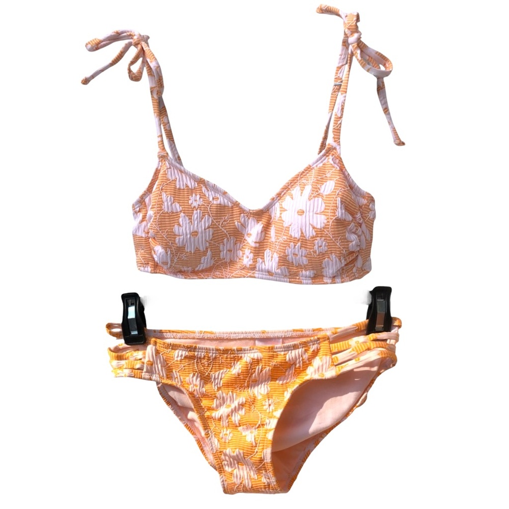 NWOT Xhilaration Orange White Floral Textured 2-PC Two Piece Convertible Bikini - Picture 4 of 16